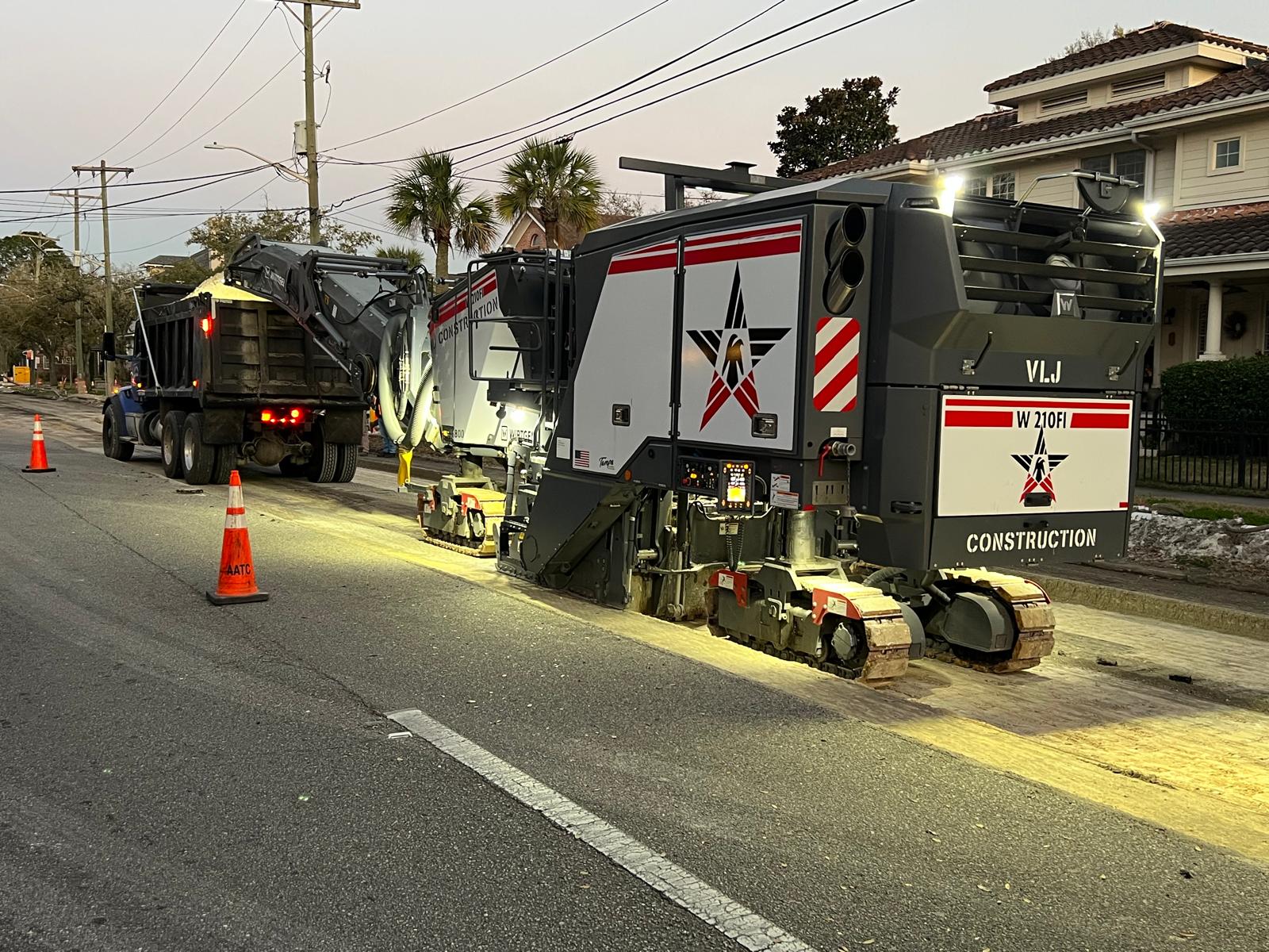 VLJ Construction crew milling old asphalt in Jacksonville, Florida